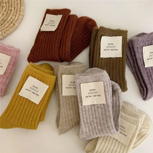 Nut Mummy Wool Socks Children Autumn and Winter Ins Tide Japanese Style Vertical Stripes Thickened Cashmere Long Socks Warm Mid-Calf Length Socks