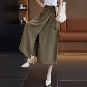 Quần Ống Rộng Cạp Cao Mùa Hè Mỏng Rộng Rãi Cho Nữ Quần Dài Ống Rộng 7/8 Quần Dài Thường Ngày Quần Áo Làm Việc Quần Áo Công Sở