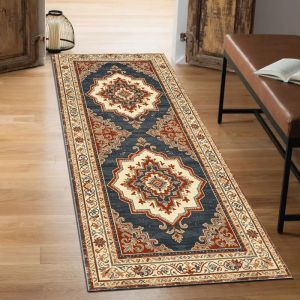 VIKAMA Distressed Persian Rectangular Hallway Rug Washable Bedroom Bedside Rug Kitchen Runner Home Decor