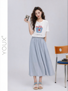 YOUXIANG | Chân Váy Midi A-Line Cứng