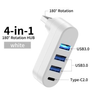 Mini 180° Rotating 4-Port USB 3.0/2.0 Hub Type-C High-Speed Data Transfer Flash Drive Splitter Adapter for Lapto