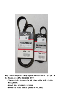 Dây Curoa Premium Micro-V Gates cho Toyota Vios/Yaris/Camry 1996-2011 4PK1240/3PK850 - Hàng Nhập Khẩu Chính Hãng Mỹ