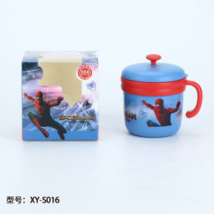 Cartoon Spiderman Kids Water Cup with Lid 304 Stainless Steel Handle Silicone Anti-Fall Straight Drinking Cup for Boys And Girls