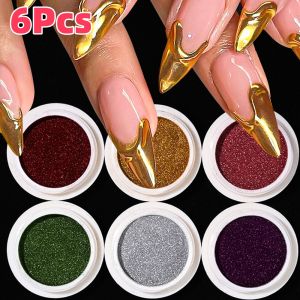 6-Colors Gold/Silver Chrome Laser Nail Powder Metallic Mirror Effect Pigment Rubbing Dust Nail Art Gel Polish Powder Supplies &