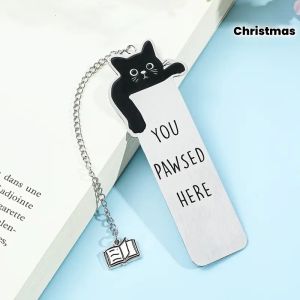 Black Cat "Please Stay Here" Stainless Steel Bookmark - Great Gift for Cat Fans & Bookworms on Birthdays & Christmas