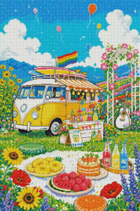 Kayou | Rainbow Picnic Van Diamond Painting Kit Square Resin Diamonds Canvas Countryside Mosaic Home Decor Gift
