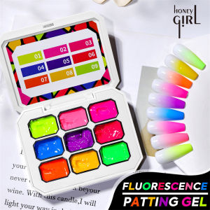 1pc 9-Grid Fluorescent Patting Gel Transfer Rainbow Bright Colors High Saturation UV & LED Nail Polish Gel Salon DIY Ins Y2K