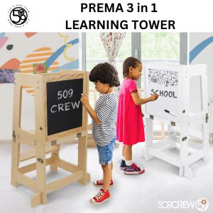 Local Seller Fast Delivery! - 509 PREMA 3 in 1 Learning Tower Kids Kitchen Helper Step Stool Formaldehyde-free Colour: Natural.