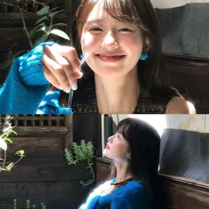 Cool Blue Beaded Earrings for Women Holeless Ear Cuffs Art Student Fashion Jewelry White Enhancing Korean Style Ear Accessories