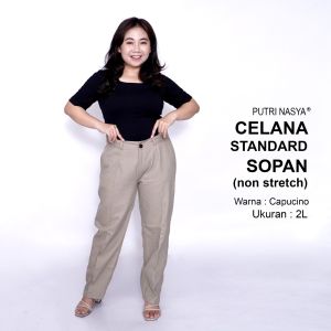 Putri Nasya Celana Kerja Kantor Standard Sopan (NON STRETCH) Bigsize / Celana Wanita Jumbo / Celana Kerja Seragam Wanita Big / Celana Bahan Wanita Formal Super Jumbo Kekinian / Celana Bahan Katun Kantor Kekinian Terbaru Karet Big