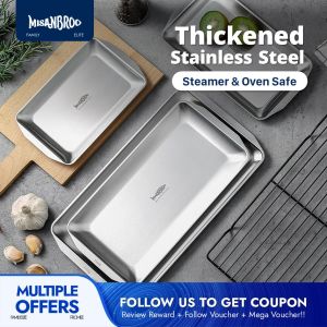 Finland MISANBROO Stainless Steel Rectangular Tray Dinner Plate Baking Pan Steamer And Oven Safe 4 Sizes