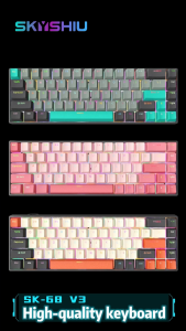 SKYSHIU SK-68 V3 mechanical keyboard 68 keys hot-swappable dustproof red axis high gloss high-transmittance RGB lighting effect 5-pin interface PBT keycaps support online settings network driver customizable key lightingSKYSHIU SK-68 V3 mechanical keyboar