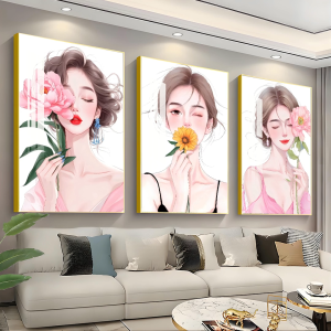 Beautiful Flower Girl 3PCS Decorative Painting Exquisite European Office Home Wall Decoration