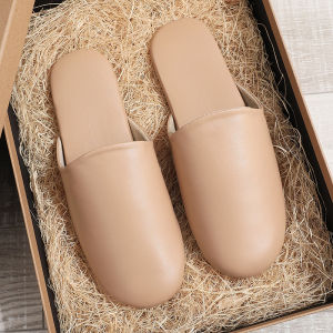 DTHN |  Genuine Leather Slippers Indoor Home Use Sheepskin Slip-On Spring Anti-Slip Silent Covered Head Home Shoes For Men And Women
