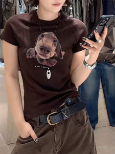 BINKAFENNY | Plus Size Womens T-Shirt Summer Slim Fit Dog Print Short Sleeve Regular Shoulder Commute Style Versatile Animal Pattern Top