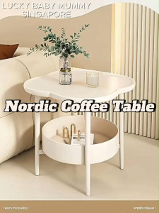 Nordic Coffee Table / Round Side Coffee Table / Modern Clover Shape Side Table with Shelf Rainbow Culture