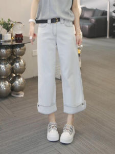 Shalldoer | Washed Light Colored High Waist Elastic Slimming Jeans