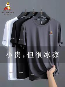 Ice Silk Quick Dry Short Sleeve T-Shirt Mens Summer Loose Fit Casual Running Loose Large Size Body Shirt Trendy round Neck