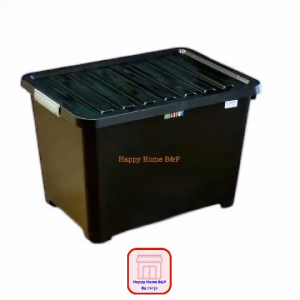 กล่อง กล่องล้อเลื่อน มีฝาปิด ล๊อกได้ พลาสติก เกรด AAA สีดำ ขนาด ความจุ 70 ลิตร