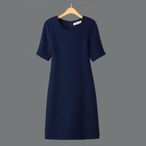 Spring Summer New Style Womens Commute OL Dress Mid-Length Slim Short-Sleeve A-Line Skirt Summer Wear Polyester Fiber