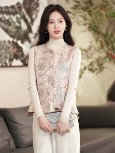 Shan Day New Chinese Style Vest Autumn Winter Outerwear High-End Satin Floral Embroidery National Style Womens Jacket Top
