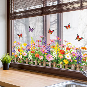 Flower & Butterfly Window Clings Removable Spring Floral Window Stickers Window Decals for Glass Windows Bedroom Office