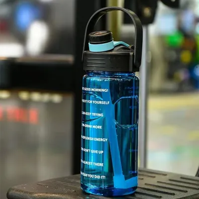 LUSQI 1.5L/2L/3L Sports Water Bottle Large Capacity Plastic Cup Leak-proof With Straw And Time Marker For Home Outdoor Sports