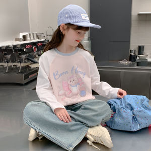 Spring Fashionable Long Sleeve T-Shirt for Girls Childrens Spring Clothing Base Shirt Casual Style Cartoon Design Breathable Material