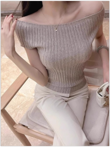 HUOLISI | Off-Shoulder Slim Fit Knitted T-shirt