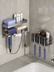 ตู้เก็บของผนังแบบติดผนัง ชั้นวางแปรงสีฟัน แก้วน้ำ ทำจากเหล็กไมโครเวฟ ไม่ต้องเจาะ 4 ช่อง สำหรับห้องน้ำ ชั้นวางของสำหรับแปรงสีฟัน