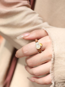 Original Design Ring Old Mountain Sandalwood Turquoise Chinese Silver Gold Plated Fashionable New Chinese Style Moon Rabbit