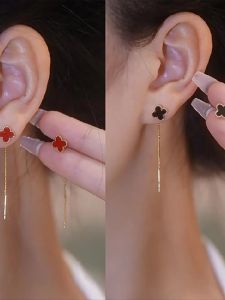 Knot Tassel Earrings Four Leaf Clover Ear Wire New 2025 Popular Fresh Design Sensation Easy Match Ear Jewelry Accessories