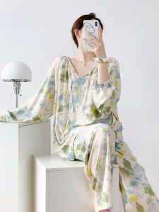 KASIHAN | Traditional Chinese Silk-blend Lightweight Sleeve Sleepwear Set
