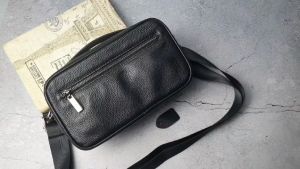 [Da thật] Clutch nam da thật kết hợp đeo chéo Túi golf đeo chéo nam da bò CL161LD (Đen) - 100% da thật BH 3 năm