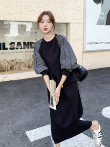 Casual Fashion Slimming Two-Piece Set Hoodie And Skirt Womens Clothing Blue And Color Block Style Autumn New Arrival