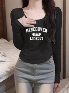 Áo Thun Dài Tay Cổ Chữ U Thời Trang Thu Đông Cho Nữ Áo Lót Ôm Vừa Vặn Áo Chui Đầu Chất Liệu Khác Áo Thun Thường Ngày