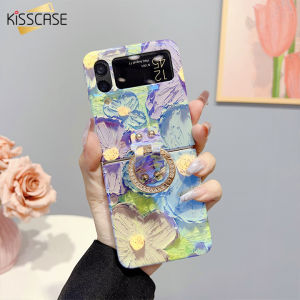 【Với Vòng brakcet】Kisscase 3D dễ thương hoạt hình Đèn xanh dương hoa cầu vồng Ốp điện thoại cho Samsung thiên hà Z FLIP4 Flip3 5g Bìa Vòng nhẫn xỏ ngón Kim Cương chủ trong suốt tất cả lnclusive