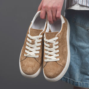 Mens Low-Top Laced Board Shoes Pure Color Versatile Fall 2025 New Design Deqin Casual Style Skate Shoes Leather Inner up