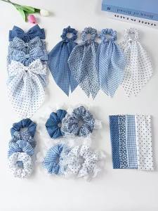 Trendy Women Hair Scrunchies Chiffon Silk Bow with Floral Design Ideal for Sports or Fitness