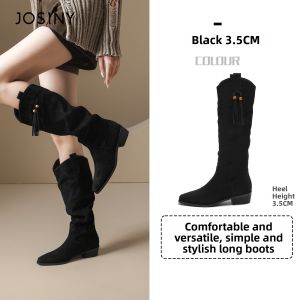 Josiny | Slenderizing Western Style Brown Chunky Heel Boots