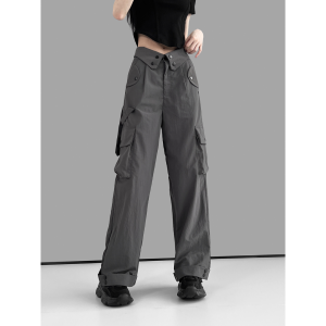 American Style Casual Loose Womens Work Pants High Waist Slimming Wide Leg Sporty Trousers for Spring Autumn