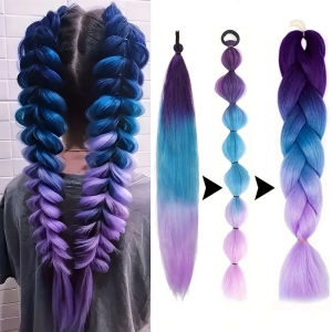 26 Inch Synthetic Ponytail Wig Extension with Color Boxing Braid and Rubber Band for Girl Perfect for Christmas and Halloween