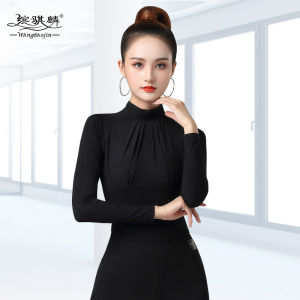 New 2025 Womens Modern Dance Top High Collar Social Dance Waltz Practice Clothes Latin Dance Shirt Cotton Long Sleeve