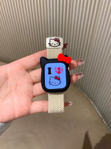 Nylon Woven KT Cat Magnetic Buckle Apple Watch Band S11 Generation iWatch Compatible Adjustable Strap Intelligent Device Accessory