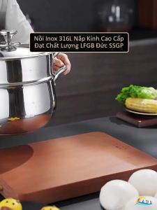 Nồi Inox 316L SSGP Đáy 5 Lớp Dùng Cho Bếp Từ Nồi Luộc Gà Canh Thân Bầu Chống Tràn Kháng Khuẩn Cao Cấp Đạt Chất Lượng LFGB Đức [22cm/24cm]