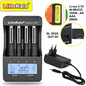 LiitoKala Lii-500 3.7V 3.85V Li ion 1.2V Ni MH rechargeable LED display 0.3A 0.5A 0.7A 1.0A 12V2A 18650 Smart Charger USB output