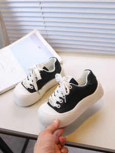 Trendy Thick Bottom Childrens Sports Shoes Black Casual Sport Shoes for Girls Increased Height Anti-Slip Wear-Resistant PU Material
