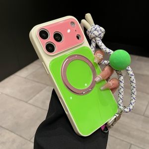 Ốp Điện Thoại iPhone 18 Pro Max 17 15 16 Kèm Dây Đeo Tay Tết Vòng Từ Tính Dopamine Dễ Thương Phối Màu Tương Phản Chất Liệu PC+TPU