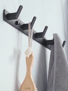 Bathroom Traceless Hook  No Punching Nordic Minimalist Black Space Aluminum Row Hook Creative Clothes Hook