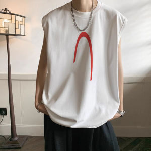 Mens Sport Vest Summer Pure Cotton Sleeveless Loose Fit High Street Style Running over the Bar T-Shirt Casual round Neck